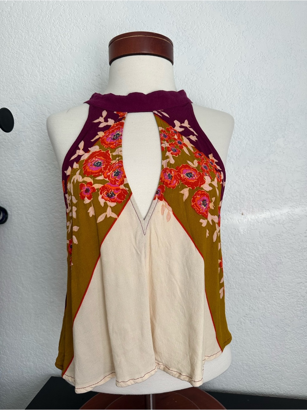 Free People Beat of Heart Boho Floral Cutout Tunic Festival Top